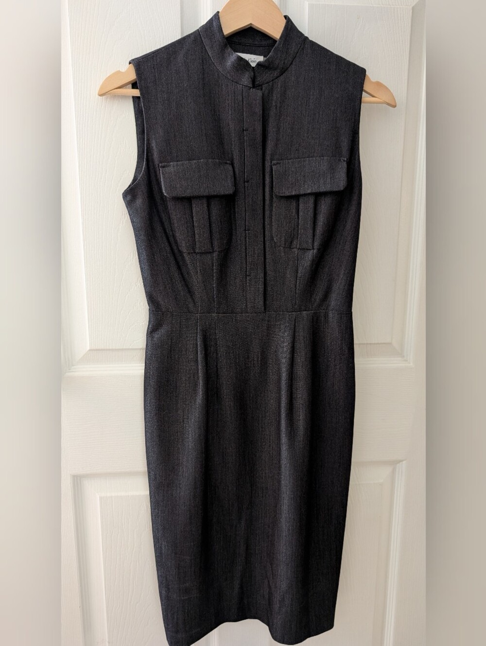 Calvin Klein Sleeveless Dark Gray Sleeveless Sheath Midi Dress